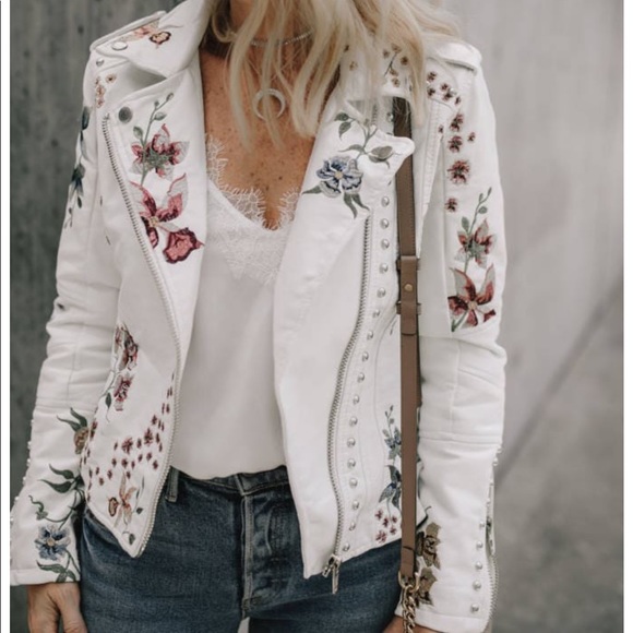 white floral leather jacket